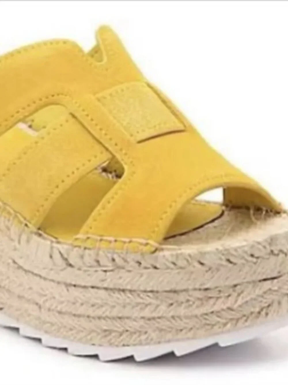 Marc Fisher Robbyn Platform Wedge Sandals Yellow Leather Espadrille  - Size 7.5